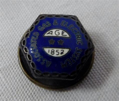 Lot Vintage Age 1852 Associated Gas And Electric System Sterling And Enamel Lapel Screw Back Pin