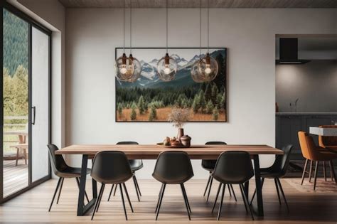 Premium Ai Image Contemporary Dining Room With Large Food Photo In