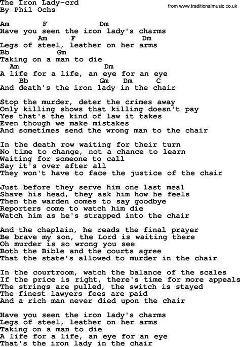 Phil Ochs Song The Iron Lady Lyrics And Chords