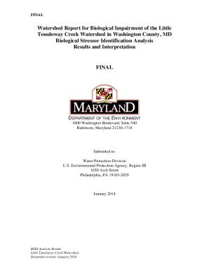 Fillable Online Mde Maryland Watershed Report For Biological Impairment