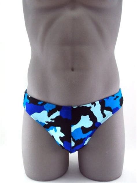 Army Blue Camouflage Print Men Bikini Best Quality Selection In Men Swimsuits No Drawstring Etsy