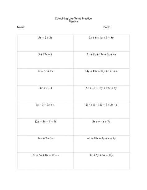 Combining Like Terms Practice Worksheet Live Worksheets Worksheets