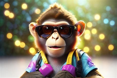 Premium Ai Image Cartoon Colorful Monkey With Sunglasses Ai Generative