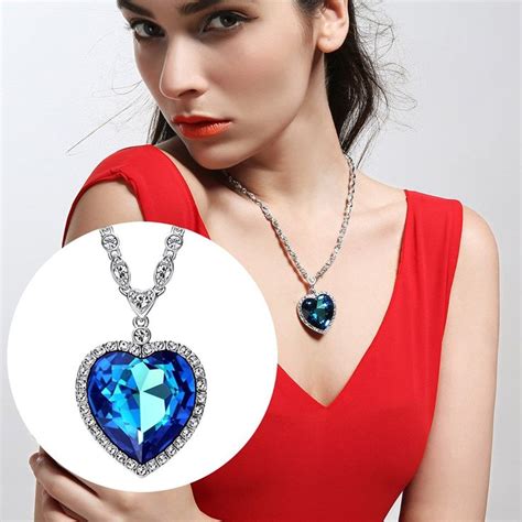 Neoglory Blue Crystal Heart Pendant Necklace For Women Heart Of The