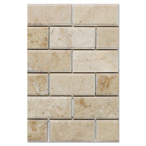 2x4 Cappuccino Bevelled Polished Marble Mesh Mounted Mosaic Tile