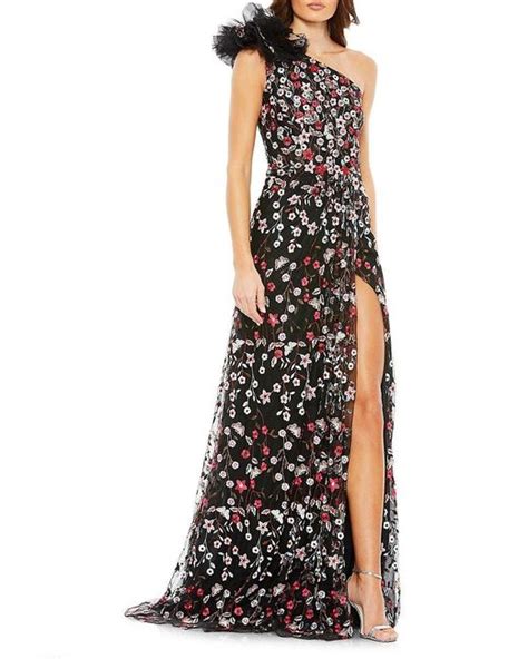 Mac Duggal Floral Embroidered One Shoulder Gown In White Lyst