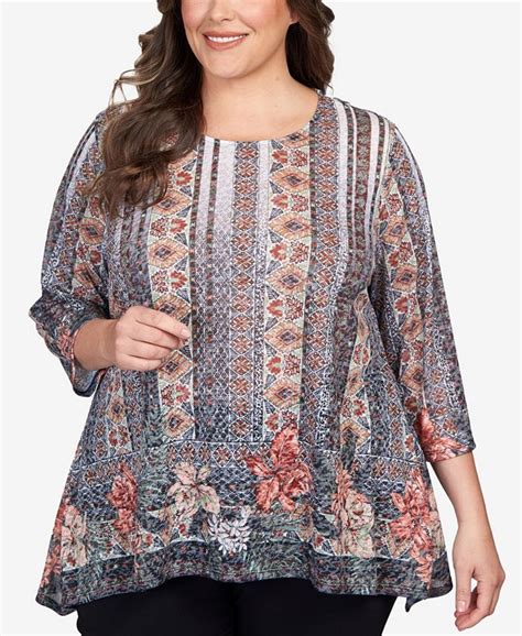 Ruby Rd Plus Size Burnout Island Print Sublimation Top Macys