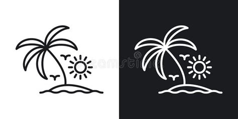 Palms On Island Icon Set Coconut Caribbean Sea Vector Symbol In A