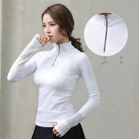 Long Sleeve Workout Gym T Shirt Women Fitness Running Sports Wear Yoga Shirts with Thumb Hole Up ...