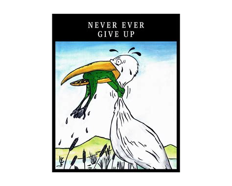 Never Ever Give Up Poster Crane Frog Print Motivational Quote Art