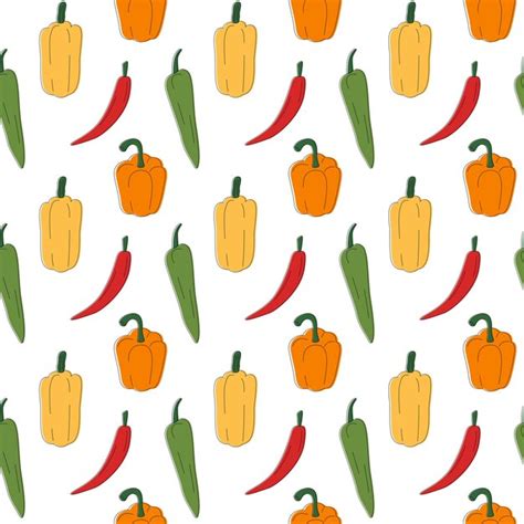 Premium Vector Multicolored Different Peppers Pattern Line Art