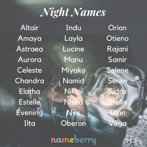 Night Names Are Heavenly Names Book Names Book Writing Tips