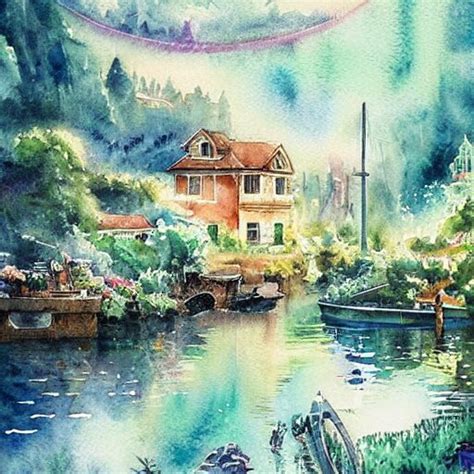 Beautiful Happy Picturesque Charming Sci Fi Town In Harmony With