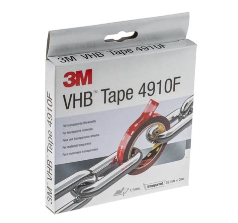 3M 4910 19mm x 3m 3M | 3M 4910F, VHB™ Clear Foam Tape, 19mm x 3m, 1mm ...