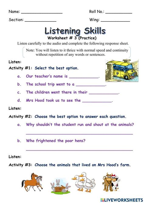 Listening Comprehension Online Exercise For 3 Live Worksheets