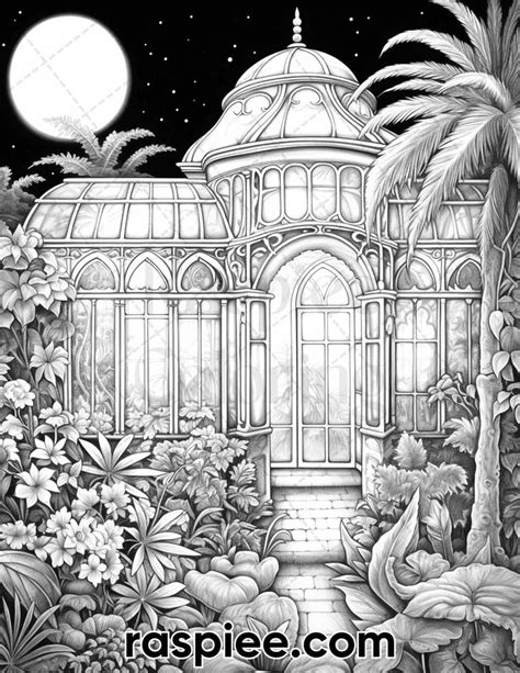 60 Victorian Greenhouse Grayscale Adult Coloring Pages Printable Pdf Coloring Pages