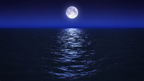 (1167) Blue Full Moon Tropical Ocean Waves Romantic Night Travel LOOP! Stock Footage Video ...