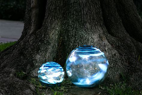 6 10 Solar Led Gaze Ball Garden Pathway Light Patio Table Light Sun Cather Art Glass Blueandgold