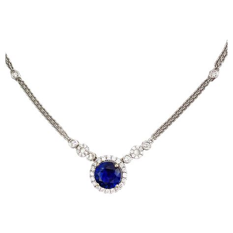 Large Sapphire And Diamond Necklace And Earring Suite In 18k White Gold