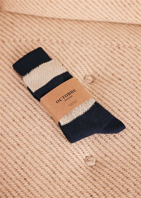 Hove Socks Beige Navy Organic Cotton Octobre Éditions