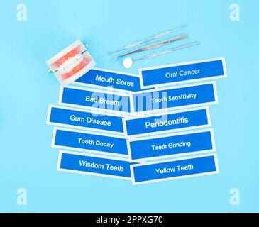 Modelo De Dentaduras Postizas Con Enfermedad Dental Sobre Fondo Azul