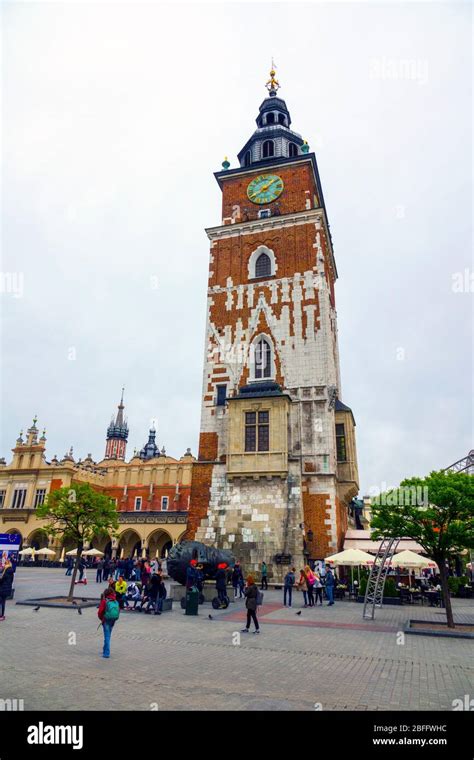 Rynek Glowny Town Hall Clock Tower Old Main Square Krakow Poland Europe