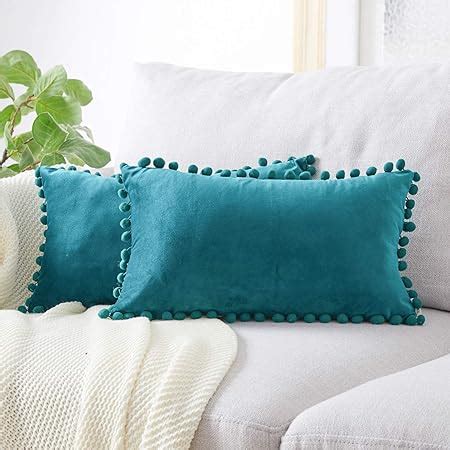 Topfinel Teal Blue Oblong Cushion Covers 12x20 Inch Velvet Soft