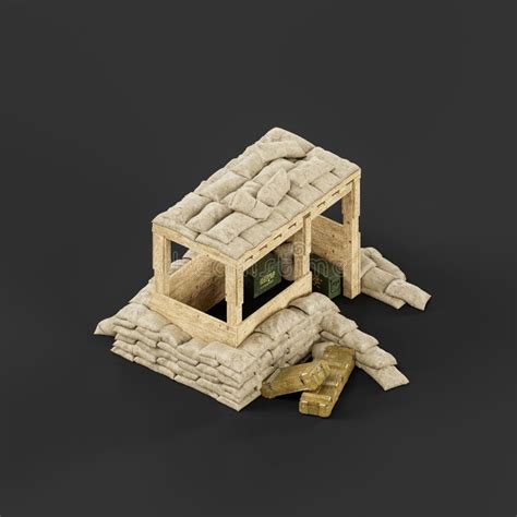 Isometric View Armed Military Watchtower Military Trench And Defensive