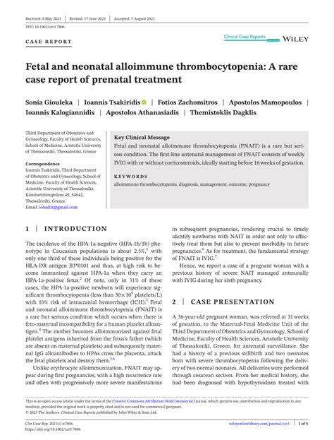 Pdf Fetal And Neonatal Alloimmune Thrombocytopenia A Rare Case