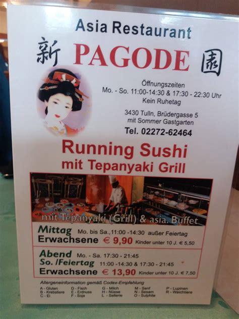 Speisekarte Von China Restaurant Pagode Running Sushi Tulln An Der Donau