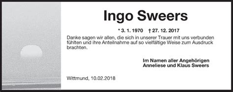 Traueranzeigen Von Ingo Sweers Nordwest Trauer De