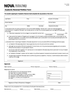 Fillable Online Nvcc Academic Renewal Petition Form Fax Email Print