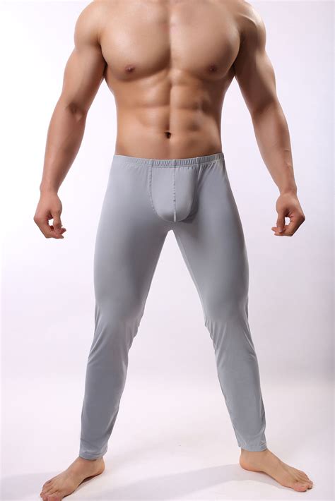 Mens Smooth Bulge Pouch Long Johns Tight Fit Pants Basic Underpants