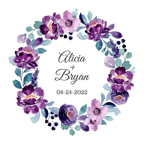 Premium Vector Purple Floral Wreath With Watercolor