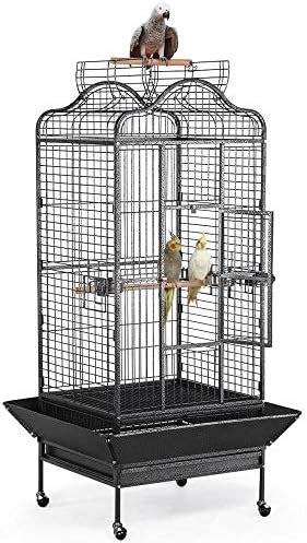 Yaheetech Bird Cage With Stand Wrought Iron Rolling Open Play Top