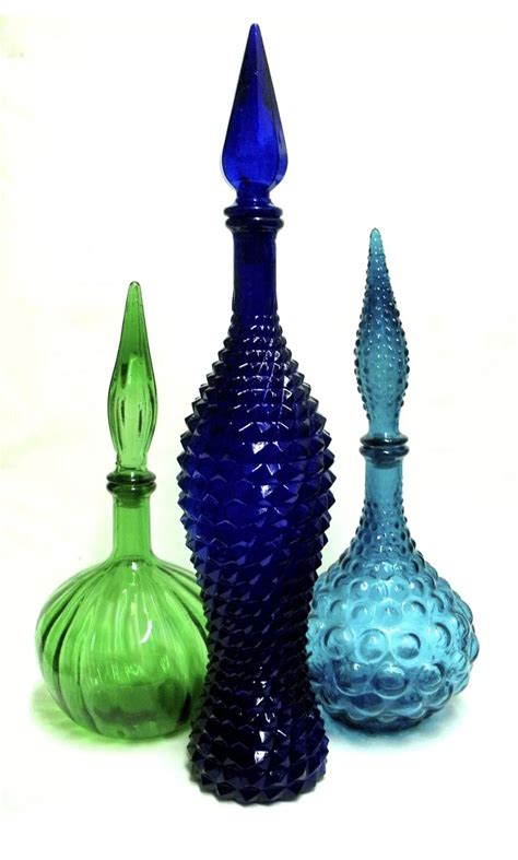 Collection Of Vintage Glass Genie Bottles Colored Glass Bottles