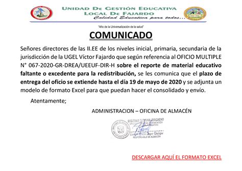 Ugelfajardo Gob Pe Comunicado Reporte De Material Educativo