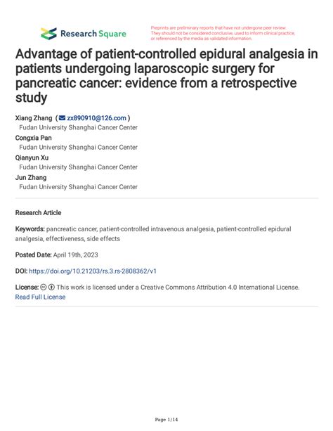 Pdf Advantage Of Patient Controlled Epidural Analgesia In Patients