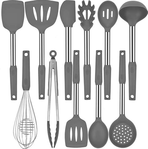 Silicone Kitchen Cooking Utensils Set With Stainless Steel Handle Non Scratch Spatula Set 11