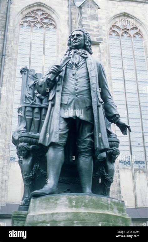 Statue Of Johann Sebastian Bach Outside Thomaskirche In Leipzig Stock