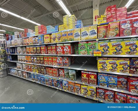 walmart grocery store interior cereal aisle   editorial