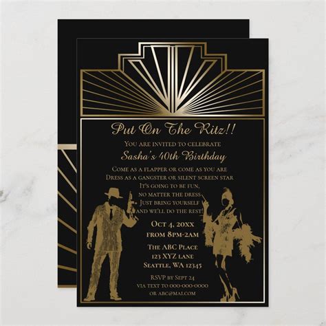 Roaring 20s Art Deco Flapper Girl And Gangster Invitation Zazzle In