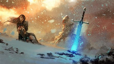 Wallpaper 1920x1080 Px Fantasy Art Mountain Snow Sword Video