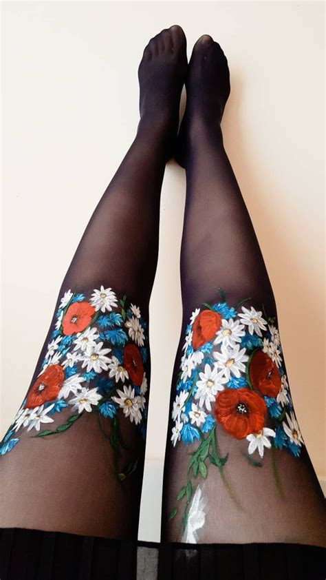 Collants Motifs Avec Fantaisie De Fleurs Design Peint Pour Etsy