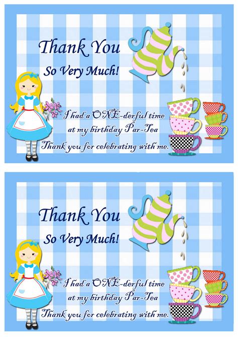 Alice In Wonderland Thank You Cards Birthday Printable