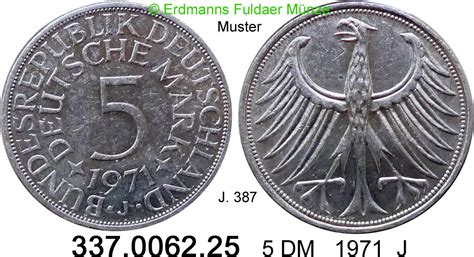 Germany BRD 5 DM 1971J Kursmünze J 387 337 0062 25 vz MA Shops