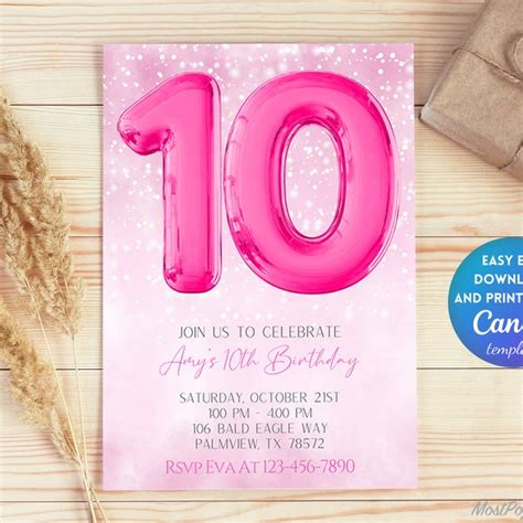 10th Birthday Invitation Etsy