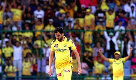 New Delhi CSK S Bowler Deepak Chahar Celebrates The Dismissal Of DC