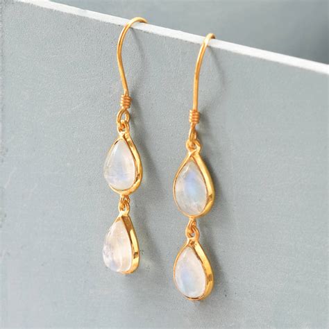 Gold Double Moonstone Teardrop Earrings By Martha Jackson Sterling Silver