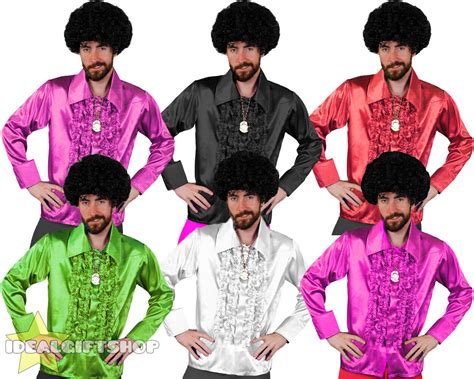 Mens S Disco Ruffle Shirts Adults Fancy Dress Costume S Frilly